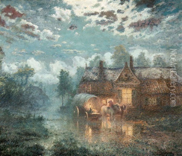 Stormy Night At The Valveken Oil Painting - Adriaan Josef Heymans