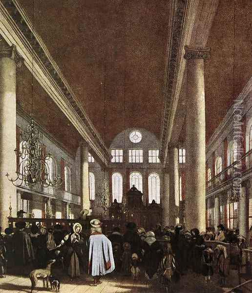 Interior of the Portuguese Synagogue in Amsterdam Oil Painting - Emanuel de Witte