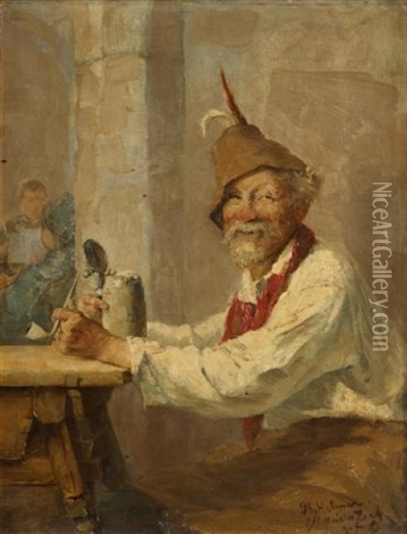 Tyrolean Peasant At A Tavern Table Oil Painting - Philipp Helmer