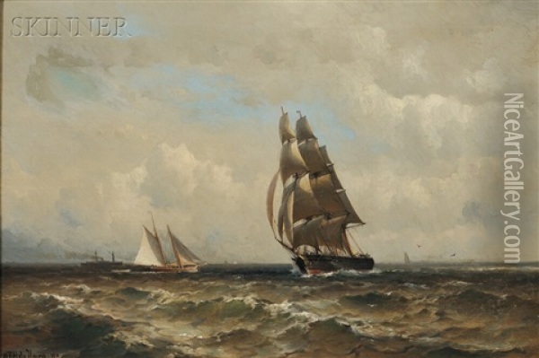 Brigantine, Schooner, And Steamship At Sea Oil Painting - Mauritz Frederick Hendrick de Haas