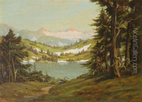 Mountain Lake Oil Painting - Jean J. Pfister
