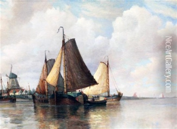 Dutch Coastal Scene Oil Painting - Frederick James Aldridge