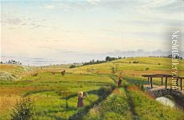 A Danish Summer Landscape Oil Painting - Vilhelm Peter Karl Kyhn