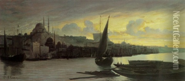Sunset, Constantinople Oil Painting - Hermann David Salomon Corrodi