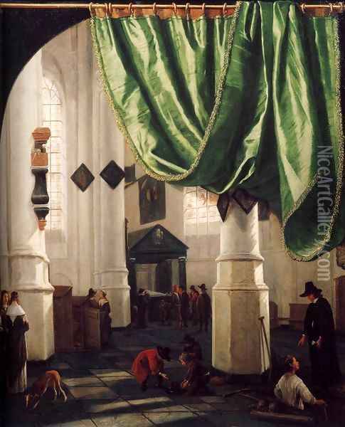 Interior of the Oude Kerk, Delft, with the Tomb of Piet Hein Oil Painting - Hendrick Van Vliet