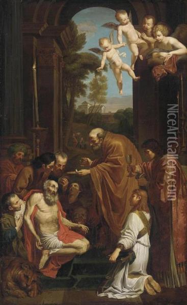 Domenichino The Last Communion Of Saint Jerome Oil Painting - Domenico Zampieri (Domenichino)