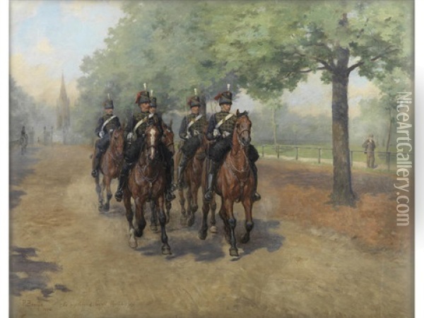 The King's Troop Royal Horse Artillery Parading Through Hyde Park Oil Painting - James Prinsep Barnes Beadle