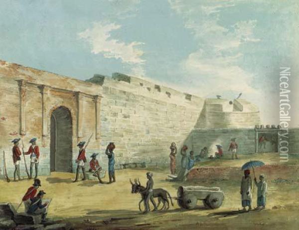 View Of The Mysore Gate, Tipu Sultan Fort, Bangalore Oil Painting - Hunter, Lieutenant James