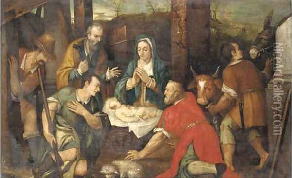The Adoration of the Shepherds 2 Oil Painting - Jacopo Bassano (Jacopo da Ponte)
