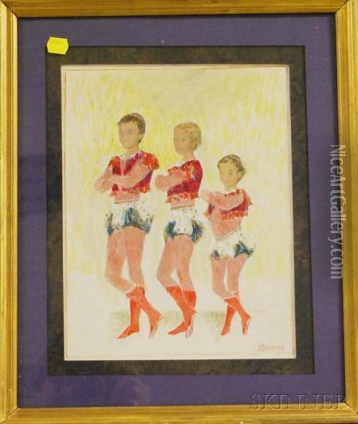 Three Boy Acrobats Oil Painting - Alexis Pawlowitsch Arapoff