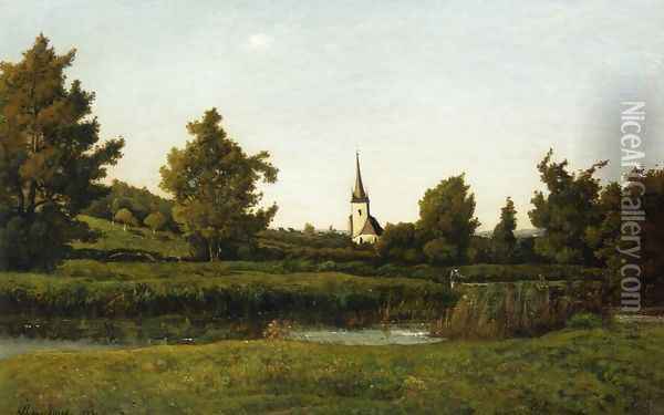 View of a Village Oil Painting - Henri-Joseph Harpignies