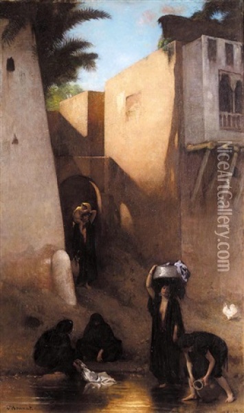 Femmes Fellahs Au Lavoir, Caire Oil Painting - Leon Bonnat