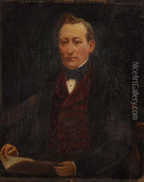 Half Length Portrait Of A Man Holding A Book Oil Painting - Edwin Frederick Holt