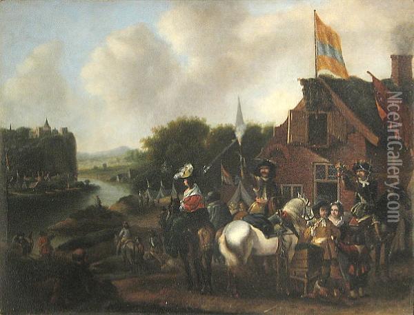 Travellers Outside An Inn Oil Painting - Pieter Wouwermans or Wouwerman