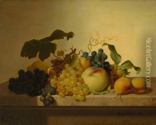Fruchtestilleben Auf Marmortisch Oil Painting - Johann Wilhelm Preyer