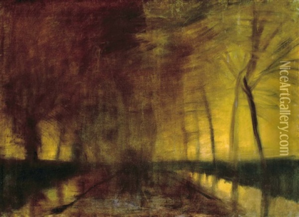 Forest In Twilight Oil Painting - Laszlo Mednyanszky