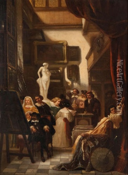Gerrit Six In Het Atelier Van Rembrandt Oil Painting - Hendrik Jan Augustyn Leys