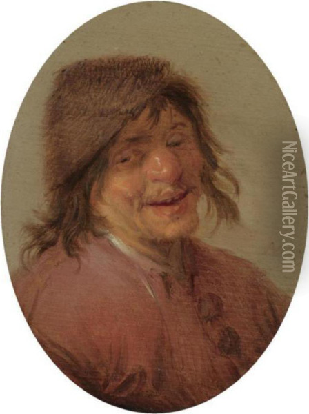 A Laughing Peasant Oil Painting - Adriaen Jansz. Van Ostade