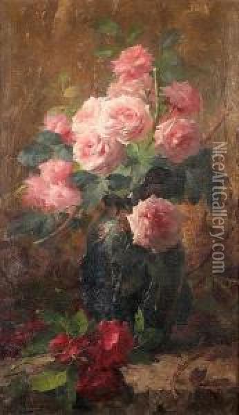 Still Life Of Roses Oil Painting - Frans Mortelmans
