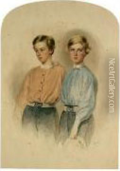 Portrait Of Two Boys Oil Painting - Leopold Fischer
