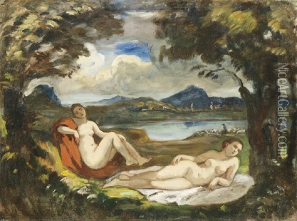 Bathers In A Classical Scenery Oil Painting - Bela Ivanyi Gruenwald