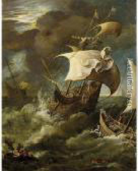 Shipping In A Storm Oil Painting - Paul Bril