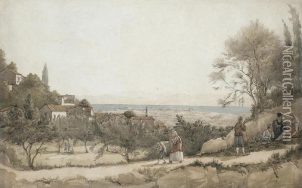 Souliote Woman &amp; Figures In A Landscape Oil Painting - Joseph Cartwright