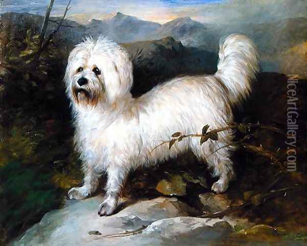 Small White Dog in a Landscape Oil Painting - Samuel Colman
