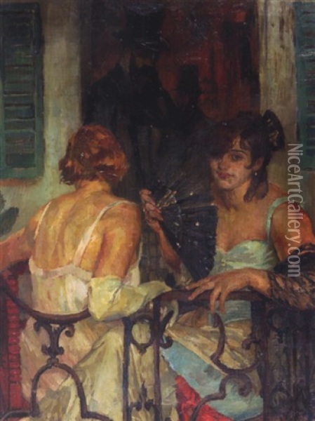 Auf Dem Balkon Oil Painting - Ferdinand Dorsch