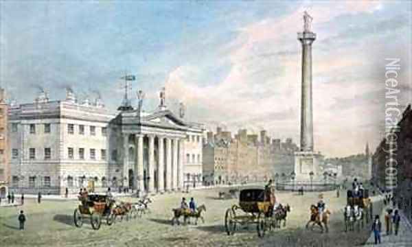 Sackville Street, Dublin, showing the Post Office and Nelson's Column Oil Painting - Samuel Frederick Brocas