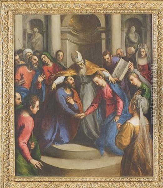 Lo Sposalizio Della Vergine Oil Painting - Jacopo Palma il Giovane