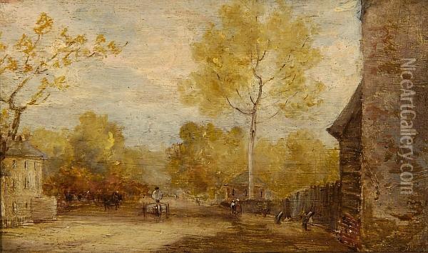 Horse And Cart In A Village Street Oil Painting - Thomas Gainsborough