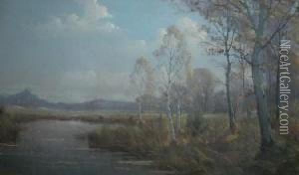 Silver Birch In A River Landscape Oil Painting - Garstin Cox
