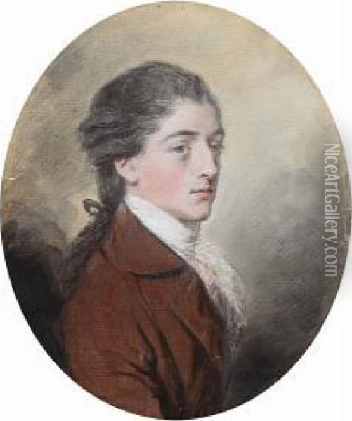 A Portrait Of A Gentleman Wearing A Brown Coat Oil Painting - Hugh Douglas Hamilton