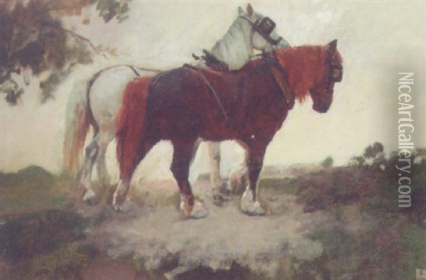 Shire Horses Oil Painting - Arthur John Elsley