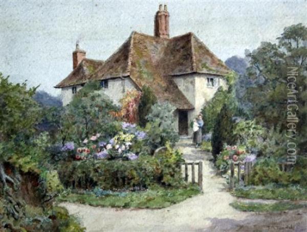 Mother And Child Outside A Cottage Oil Painting - Thomas Nicholson Tyndale