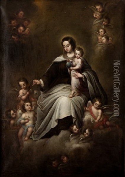 Virgen Del Carmen Oil Painting - Antonio Maria Esquivel Suarez de Urbina