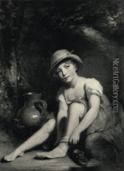 Portrait Of A Girl In A Straw Hat Oil Painting - William Owen