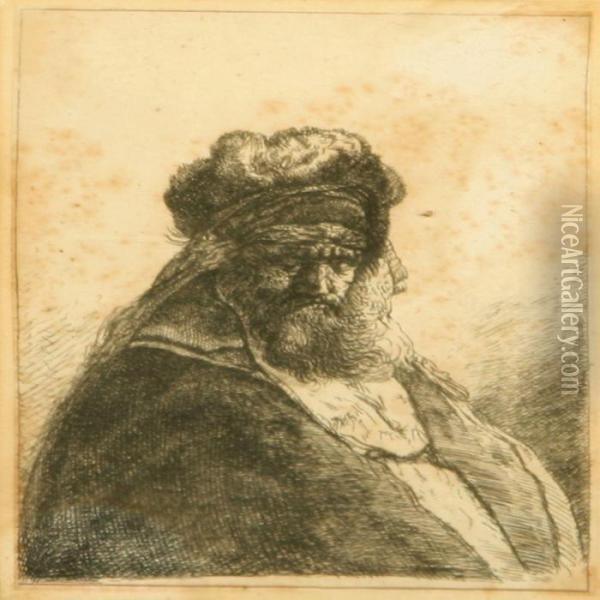 An Oldbearded Man With A Fur Hat Oil Painting - Rembrandt Van Rijn