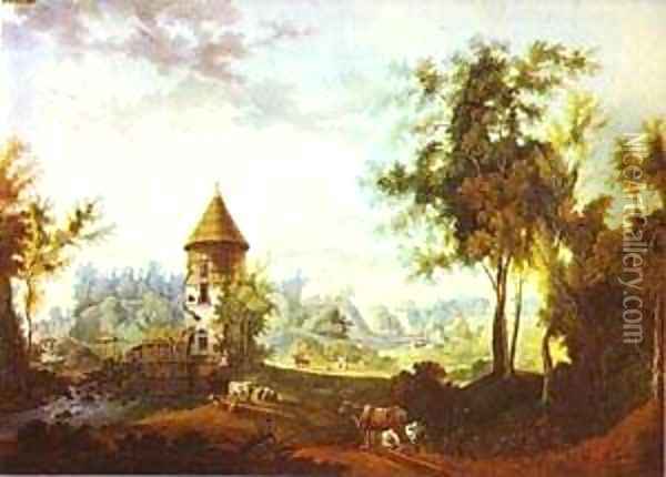 The Mill And The Peel Tower At Pavlovsk 1792 Oil Painting - Semen Fedorovich Shchedrin