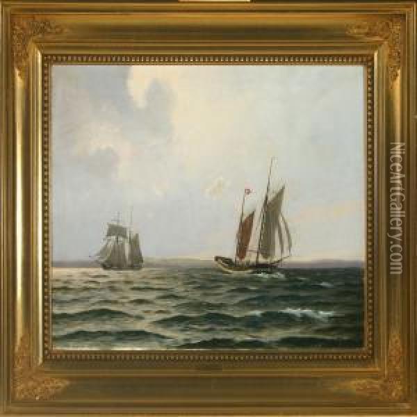 Seascape With Sailingships Oil Painting - Alfred Theodor Olsen