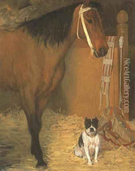 A l'ecurie, cheval et chien Oil Painting - Edgar Degas