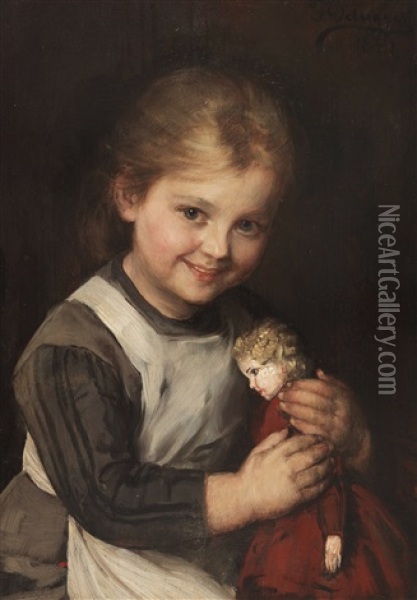 Kind Mit Puppe Oil Painting - Franz Von Defregger