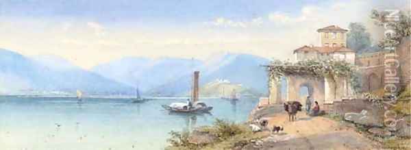 A peaceful afternoon on the Italian lakes Oil Painting - Thomas Miles Richardson, Jnr.