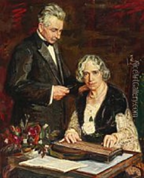 Portrait Of The Painter Adele Peschke Koedt's Parents, Bernth Nielsen And Wife Oil Painting - Matthias M. Peschcke-Koedt