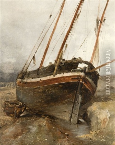 Barque Sur La Greve, Le Havre Oil Painting - Jules Coignet