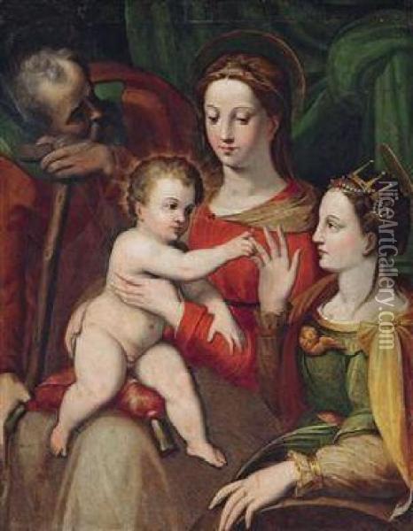 The Mystical Marriage Of St. Catherine Of Alexandria Oil Painting - Giovanni Battista Ii Ramenghi Il Bagnacavallo