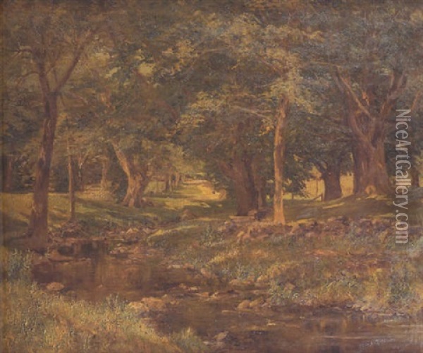 A Summer River Landscape Oil Painting - Olive Parker Black