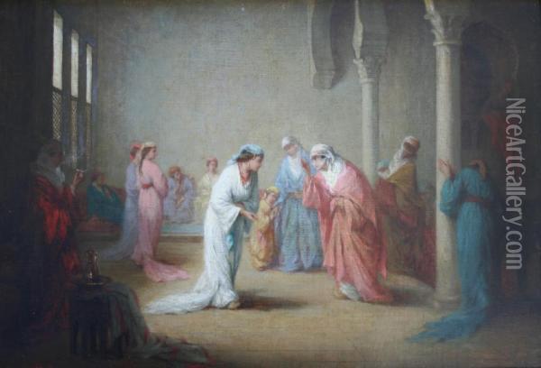 The Arrival In The Harem At Constantinople Oil Painting - Henriette Browne