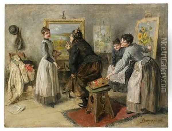The Painting Lesson Oil Painting - Heinrich Matvejevitch Maniser